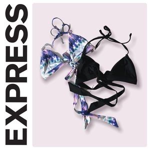 Express Wrap Bikini Top Bundle Set Criss Cross Black Purple Tie Dye Swim Pool XS
